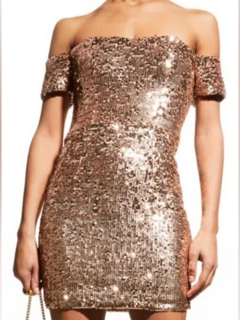 Dress the Population Gold Sequin Off-Shoulder Mini
